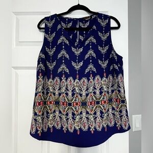 Renee C. Blue Ornate Sleeveless Top, size XL